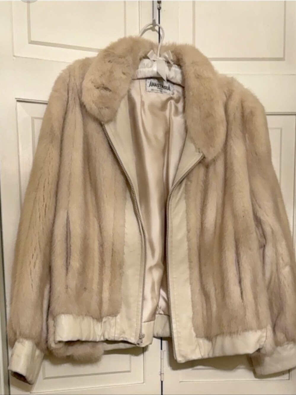 Anastasia Cream Mink Fur Jacket - Women's Bomber Style